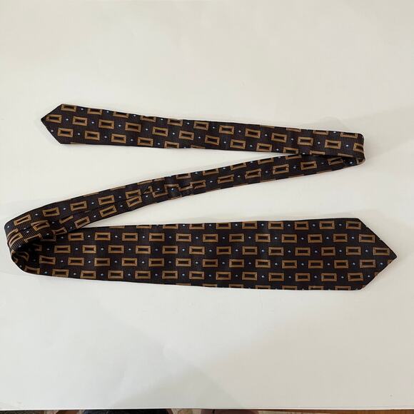 La Vita Di Moda Silk Necktie Brown Gold Blue Italy - Picture 6 of 8